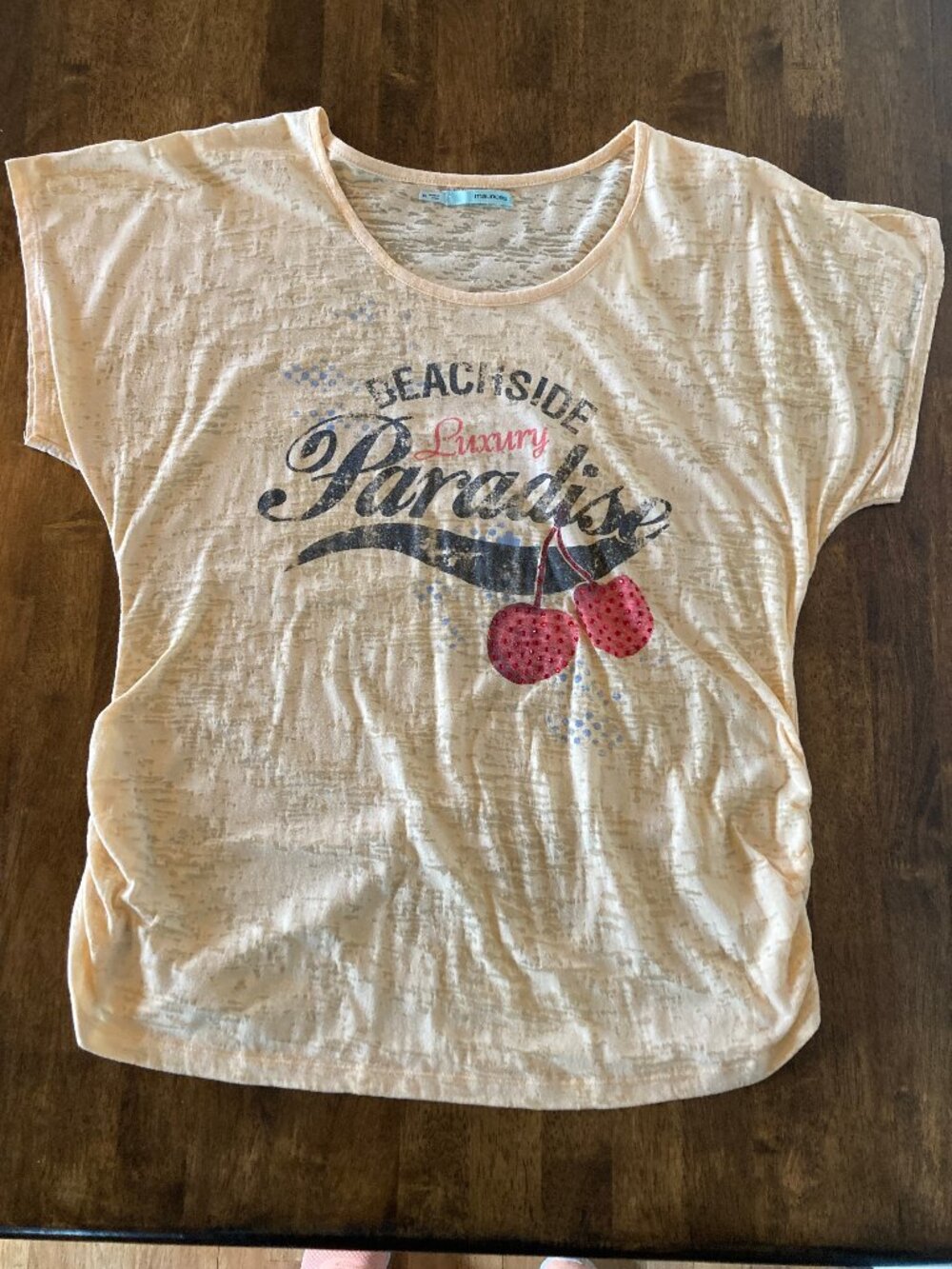 Maurices Burnout Knit Cherry Graphic T-Shirt for Women Yellow Size XL EUC!